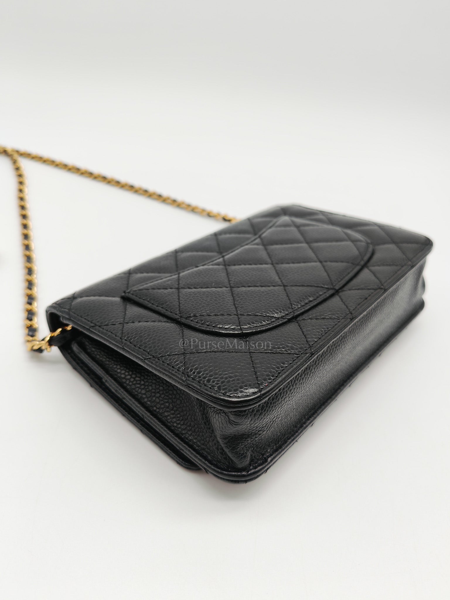 Classic Wallet on Chain (WOC) in Black Caviar Leather Gold Hardware (Series 29)