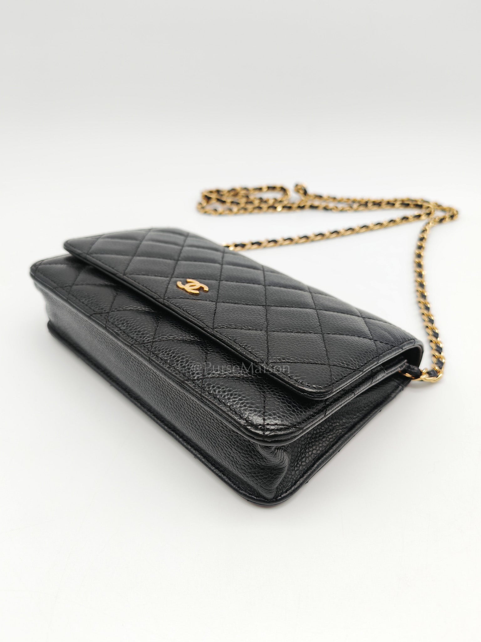 Classic Wallet on Chain (WOC) in Black Caviar Leather Gold Hardware (Series 29)
