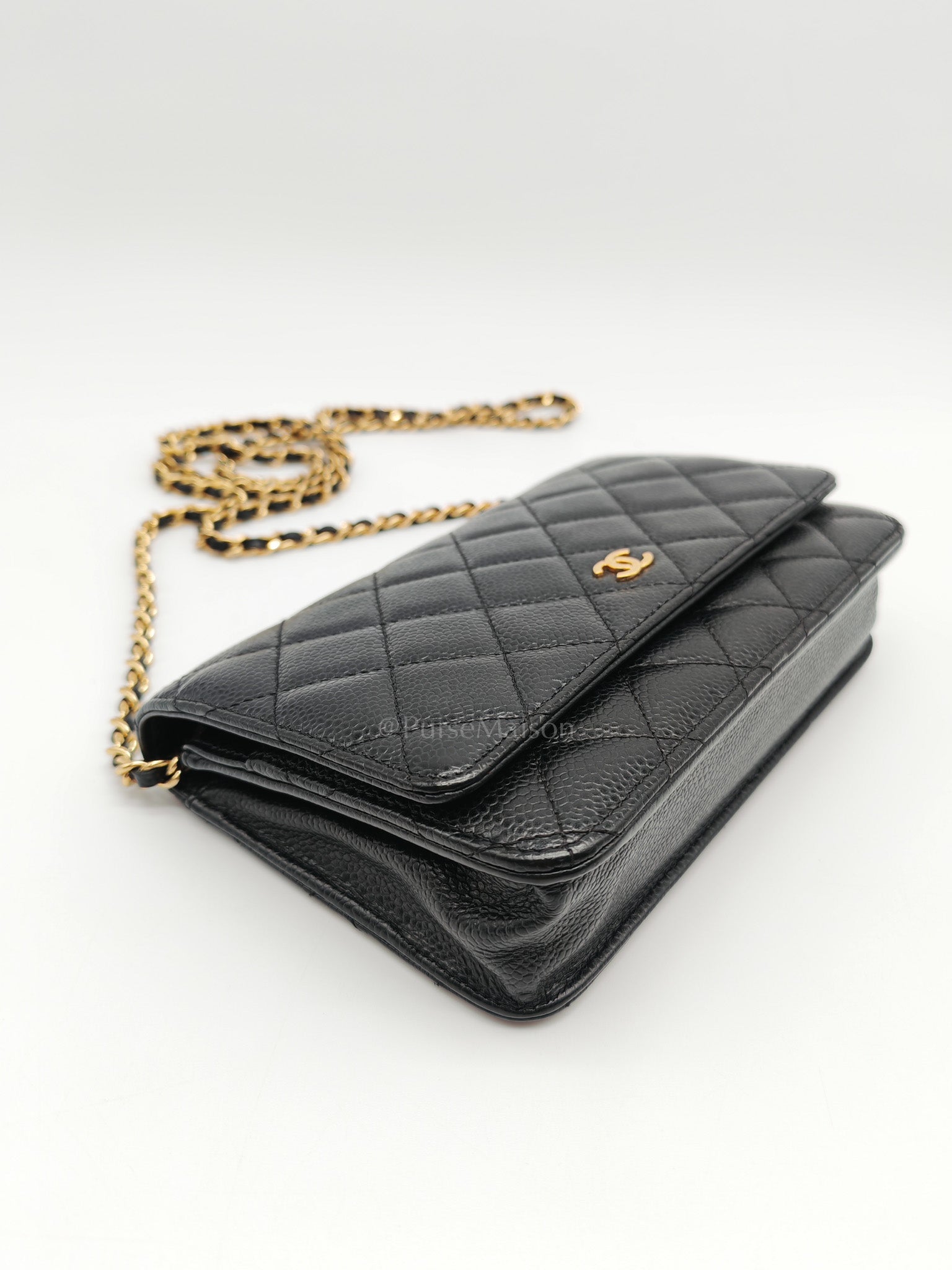 Classic Wallet on Chain (WOC) in Black Caviar Leather Gold Hardware (Series 29)