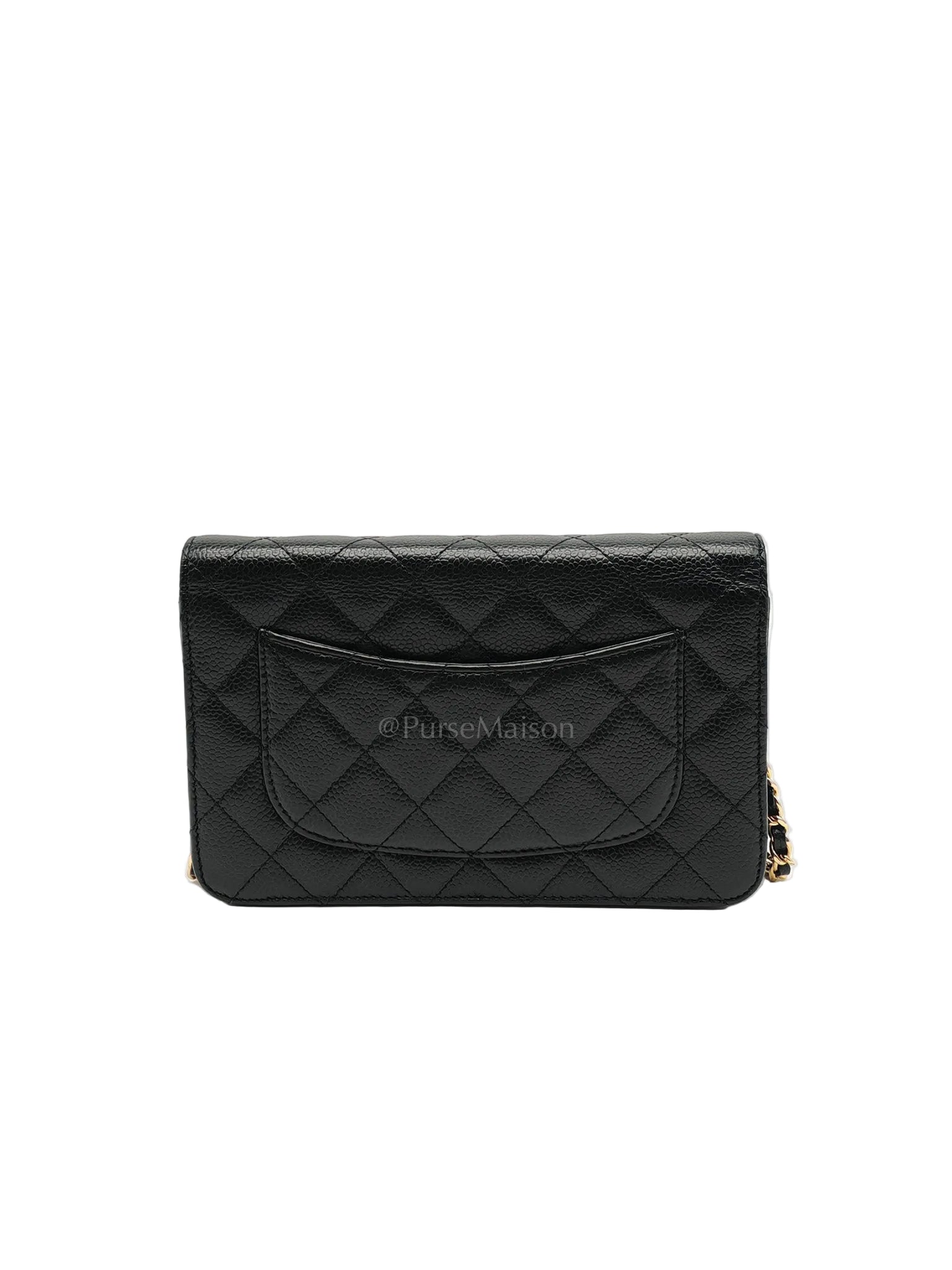 Classic Wallet on Chain (WOC) in Black Caviar Leather Gold Hardware (Series 29)