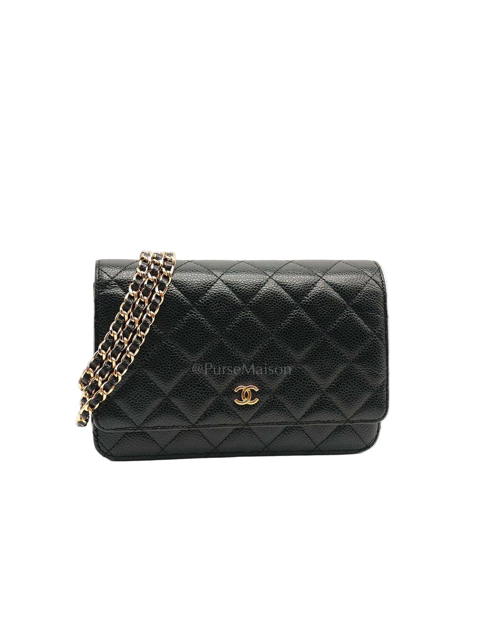 Classic Wallet on Chain (WOC) in Black Caviar Leather Gold Hardware (Series 29)