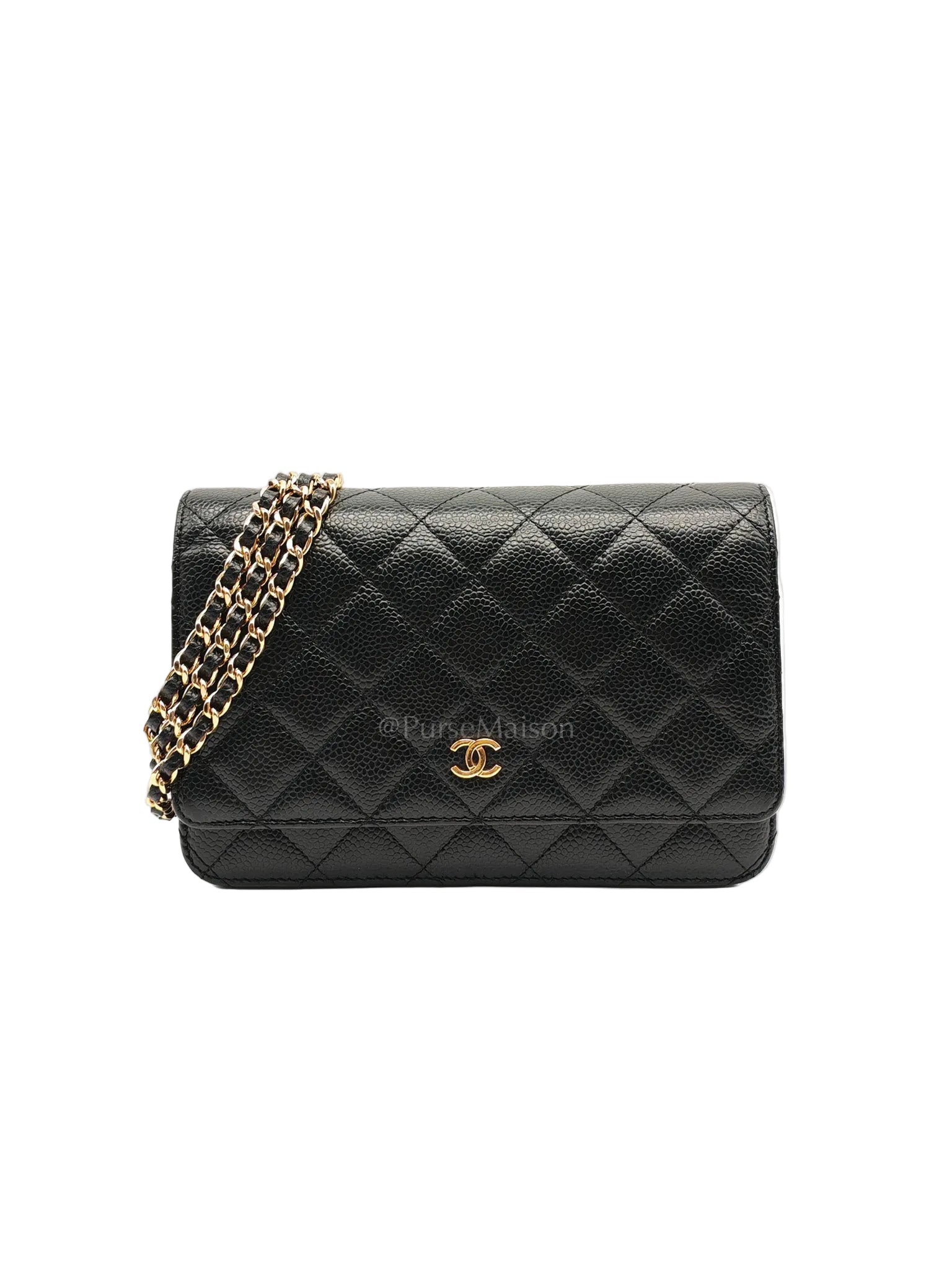 Classic Wallet on Chain (WOC) in Black Caviar Leather Gold Hardware (Series 29)