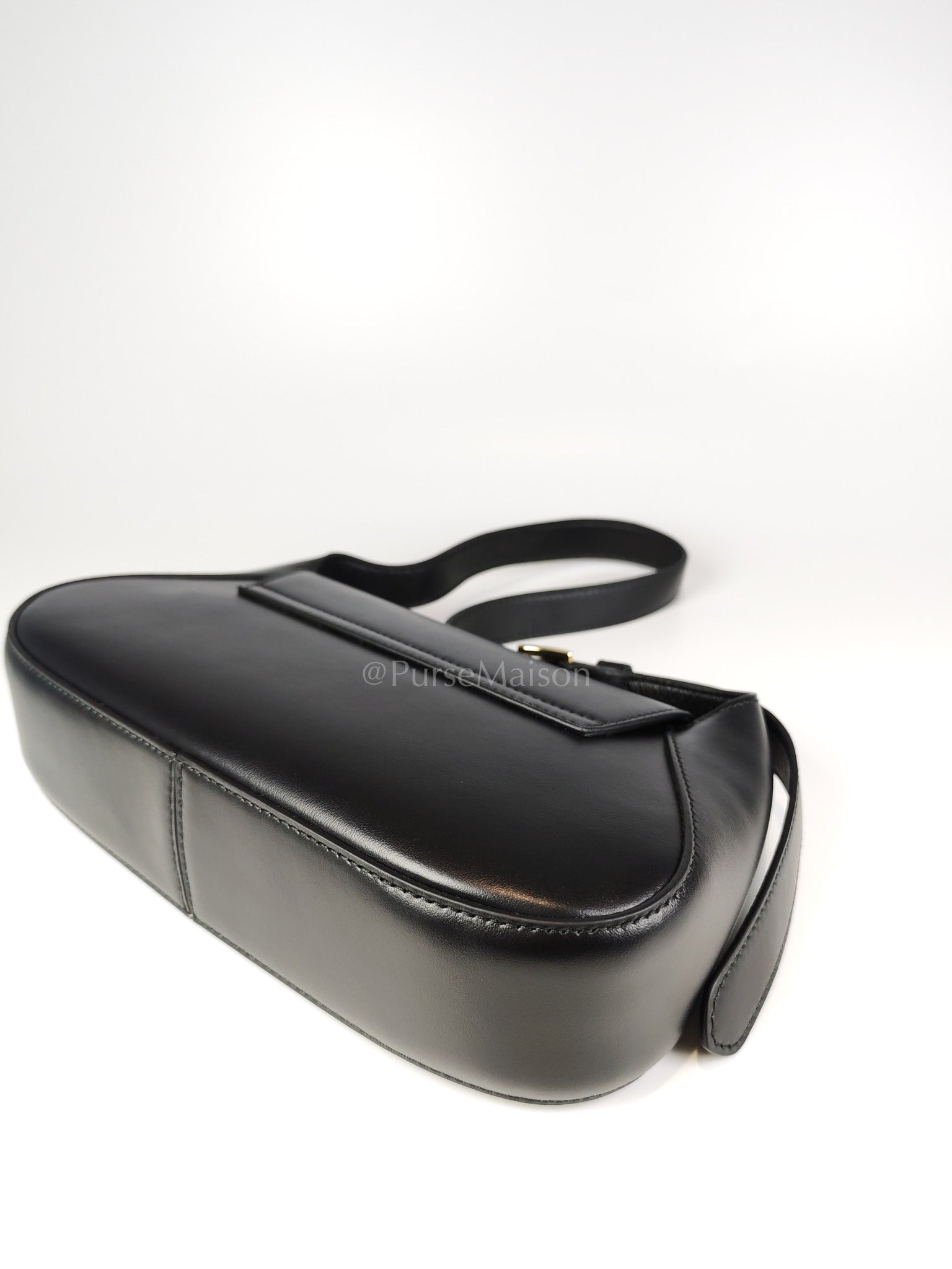 Cleo Logo Plaque Shoulder Bag in Nero/black Calfskin Leather Gold Hardware | Purse Maison Luxury Bags Shop