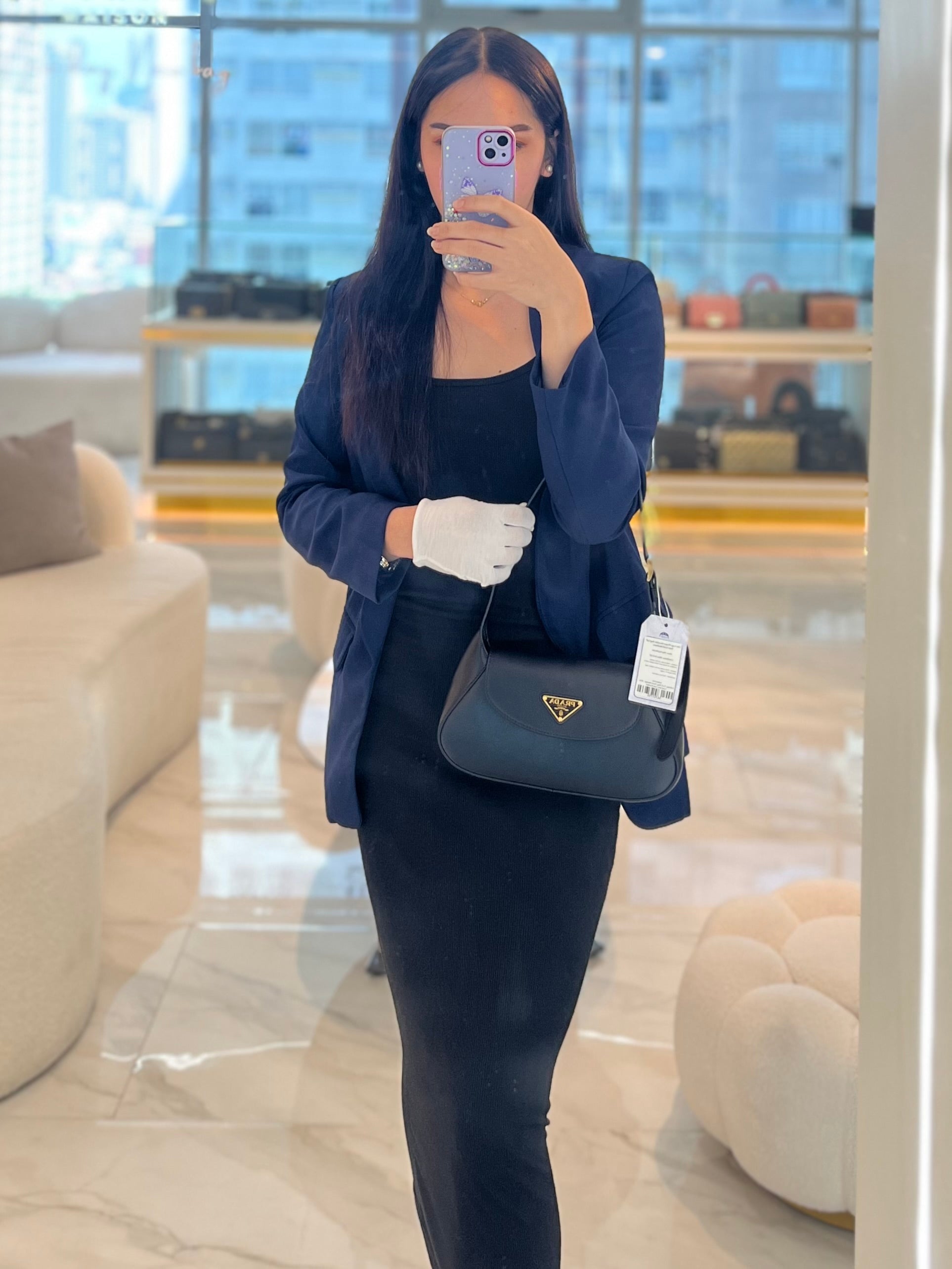 Cleo Logo Plaque Shoulder Bag in Nero/black Calfskin Leather Gold Hardware | Purse Maison Luxury Bags Shop