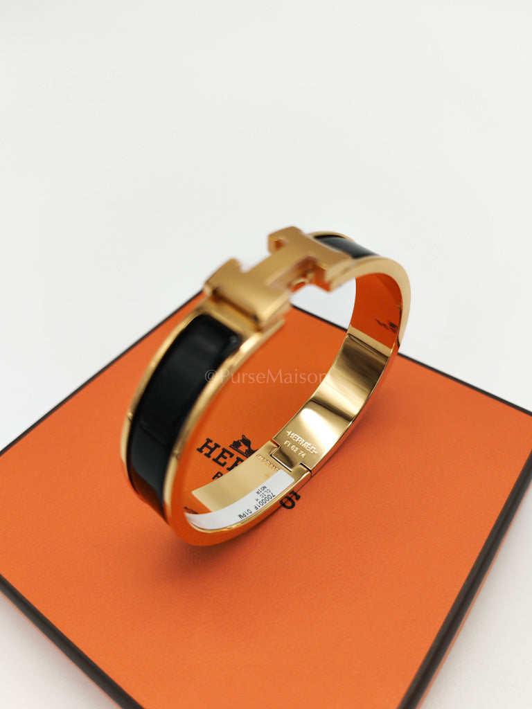 Clic H PM in Black Enamel and Gold Hardware Bangle | Purse Maison Luxury Bags Shop