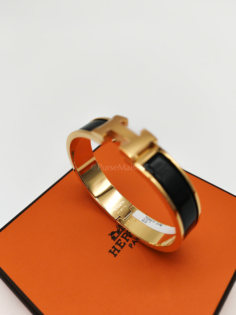 Clic H PM in Black Enamel and Gold Hardware Bangle | Purse Maison Luxury Bags Shop