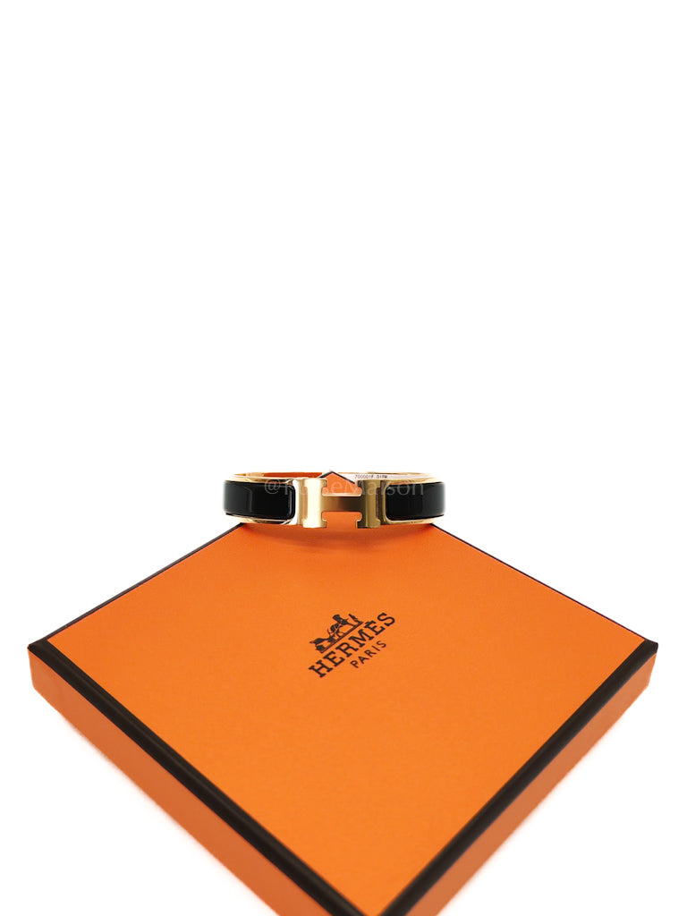 Clic H PM in Black Enamel and Gold Hardware Bangle | Purse Maison Luxury Bags Shop