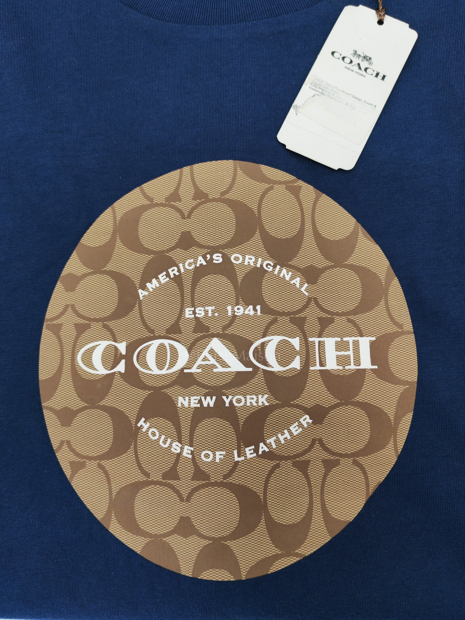 Logo Dark Blue Cotton and Brown Logo Print T-Shirt Size L