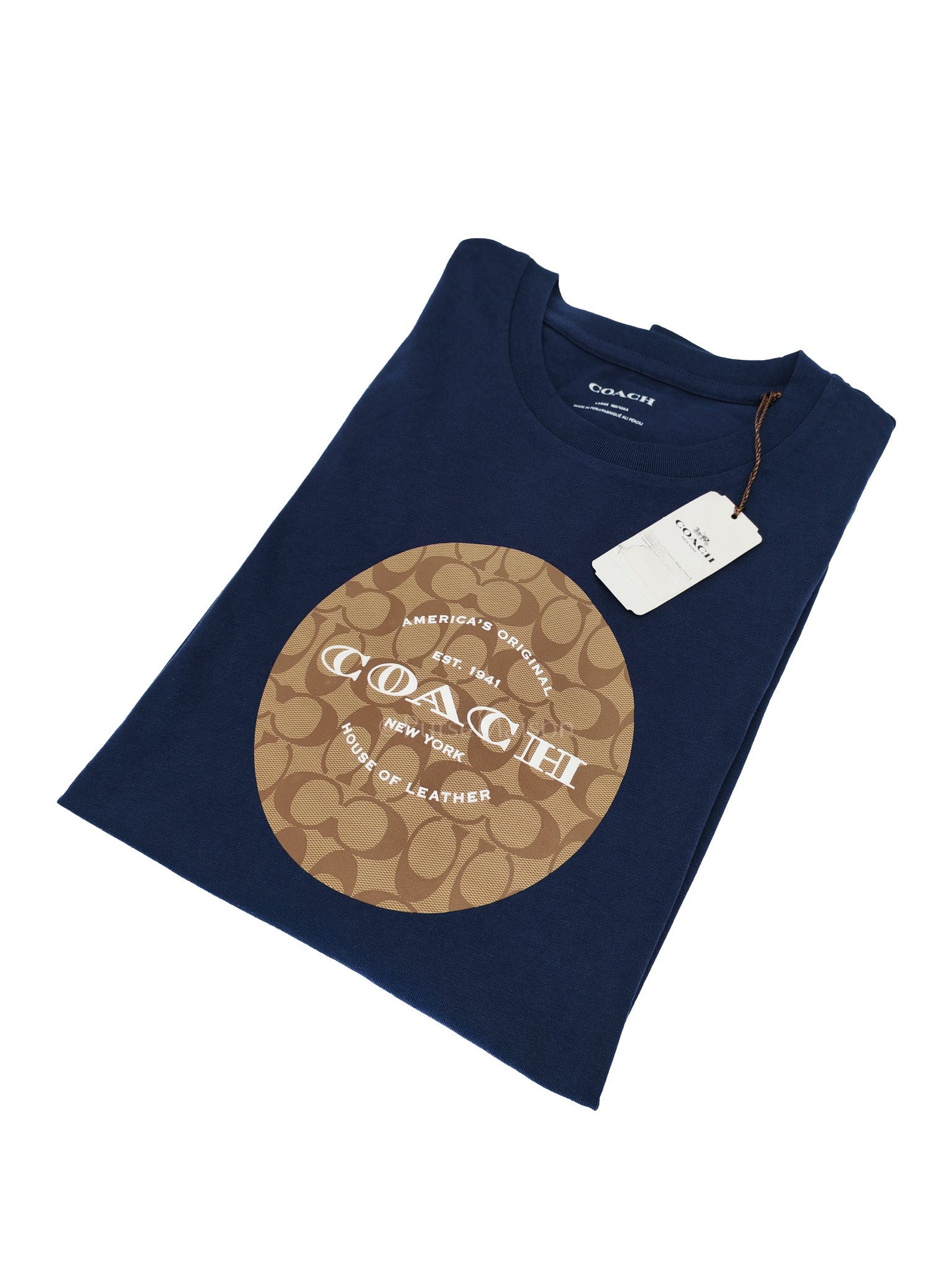 Logo Dark Blue Cotton and Brown Logo Print T-Shirt Size L