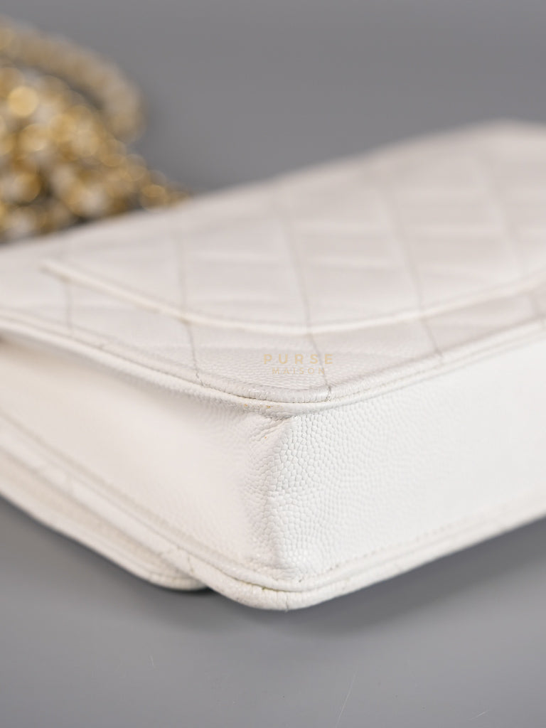 Coco Casino Wallet On Chain (WOC) in White Caviar Leather and Gold Hardware (Microchip) | Purse Maison Luxury Bags Shop