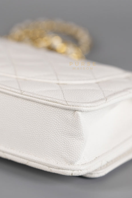 Coco Casino Wallet On Chain (WOC) in White Caviar Leather and Gold Hardware (Microchip) | Purse Maison Luxury Bags Shop