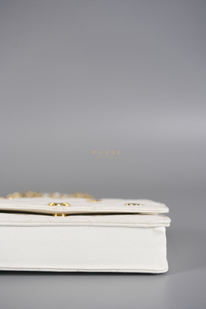 Coco Casino Wallet On Chain (WOC) in White Caviar Leather and Gold Hardware (Microchip) | Purse Maison Luxury Bags Shop