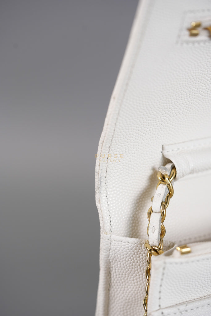 Coco Casino Wallet On Chain (WOC) in White Caviar Leather and Gold Hardware (Microchip) | Purse Maison Luxury Bags Shop