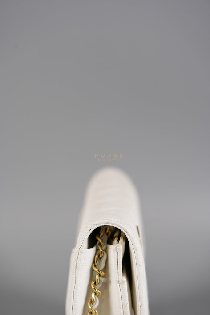 Coco Casino Wallet On Chain (WOC) in White Caviar Leather and Gold Hardware (Microchip) | Purse Maison Luxury Bags Shop