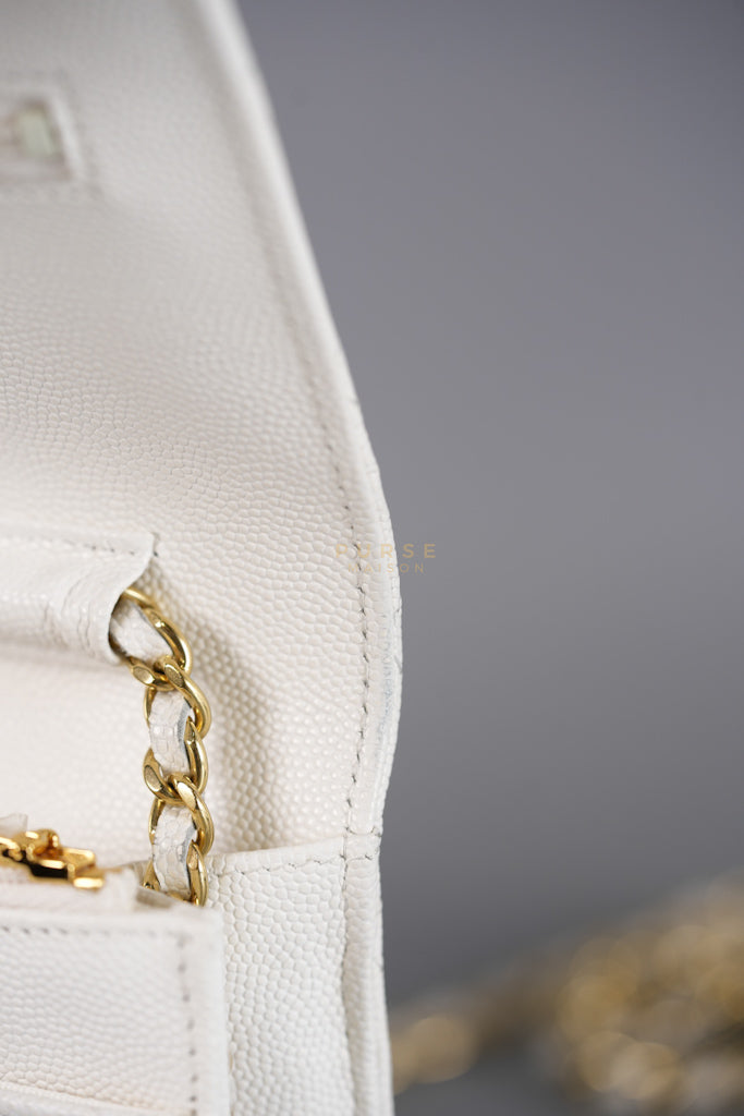 Coco Casino Wallet On Chain (WOC) in White Caviar Leather and Gold Hardware (Microchip) | Purse Maison Luxury Bags Shop