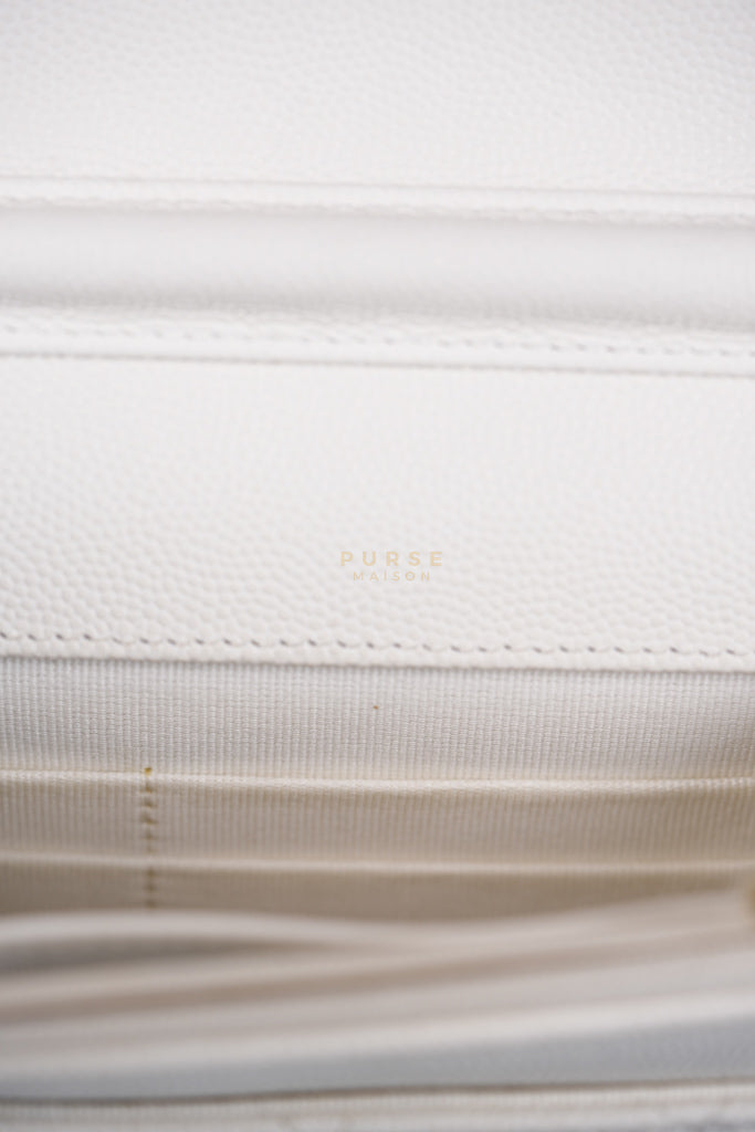 Coco Casino Wallet On Chain (WOC) in White Caviar Leather and Gold Hardware (Microchip) | Purse Maison Luxury Bags Shop