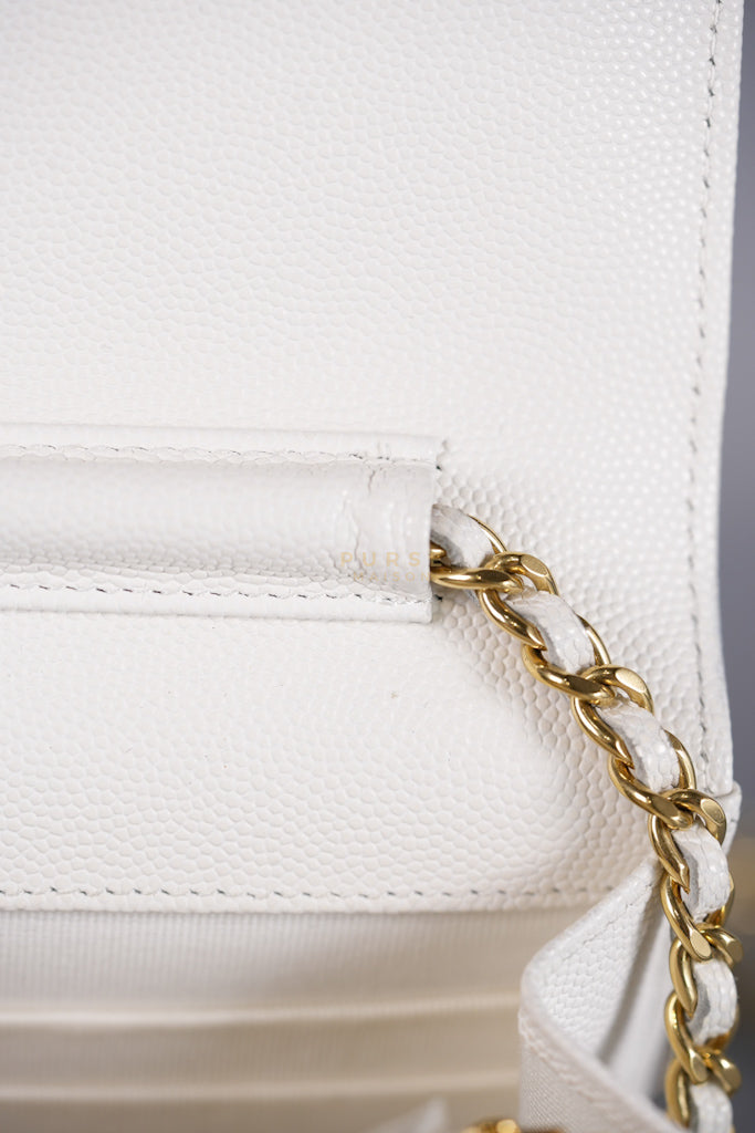 Coco Casino Wallet On Chain (WOC) in White Caviar Leather and Gold Hardware (Microchip) | Purse Maison Luxury Bags Shop