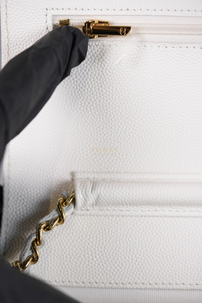 Coco Casino Wallet On Chain (WOC) in White Caviar Leather and Gold Hardware (Microchip) | Purse Maison Luxury Bags Shop