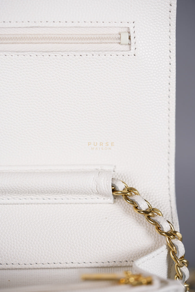 Coco Casino Wallet On Chain (WOC) in White Caviar Leather and Gold Hardware (Microchip) | Purse Maison Luxury Bags Shop
