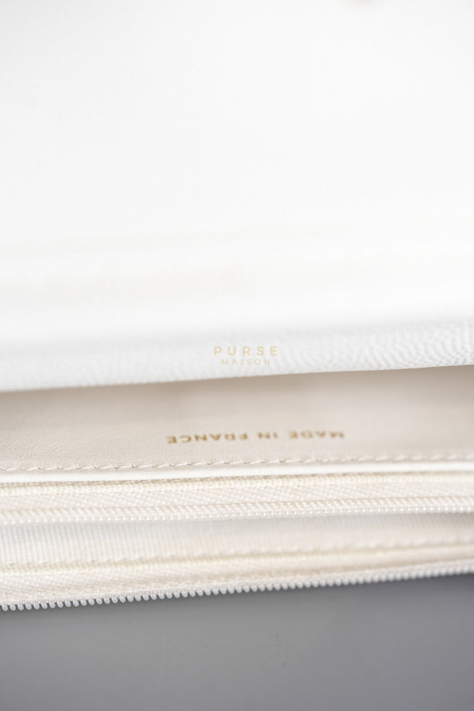 Coco Casino Wallet On Chain (WOC) in White Caviar Leather and Gold Hardware (Microchip) | Purse Maison Luxury Bags Shop