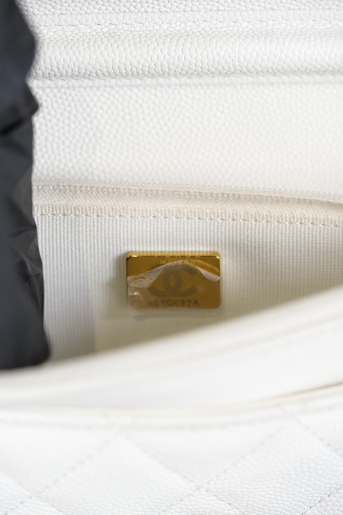 Coco Casino Wallet On Chain (WOC) in White Caviar Leather and Gold Hardware (Microchip) | Purse Maison Luxury Bags Shop