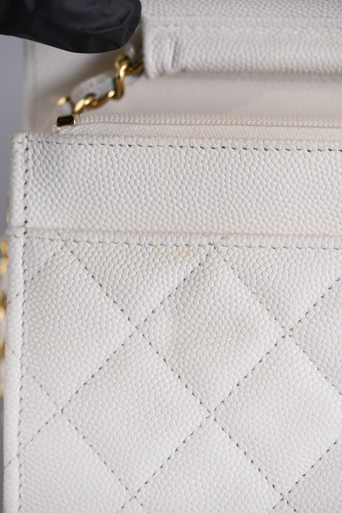 Coco Casino Wallet On Chain (WOC) in White Caviar Leather and Gold Hardware (Microchip) | Purse Maison Luxury Bags Shop