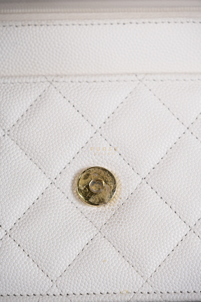Coco Casino Wallet On Chain (WOC) in White Caviar Leather and Gold Hardware (Microchip) | Purse Maison Luxury Bags Shop