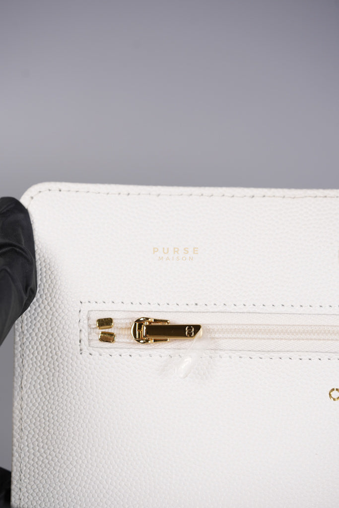 Coco Casino Wallet On Chain (WOC) in White Caviar Leather and Gold Hardware (Microchip) | Purse Maison Luxury Bags Shop