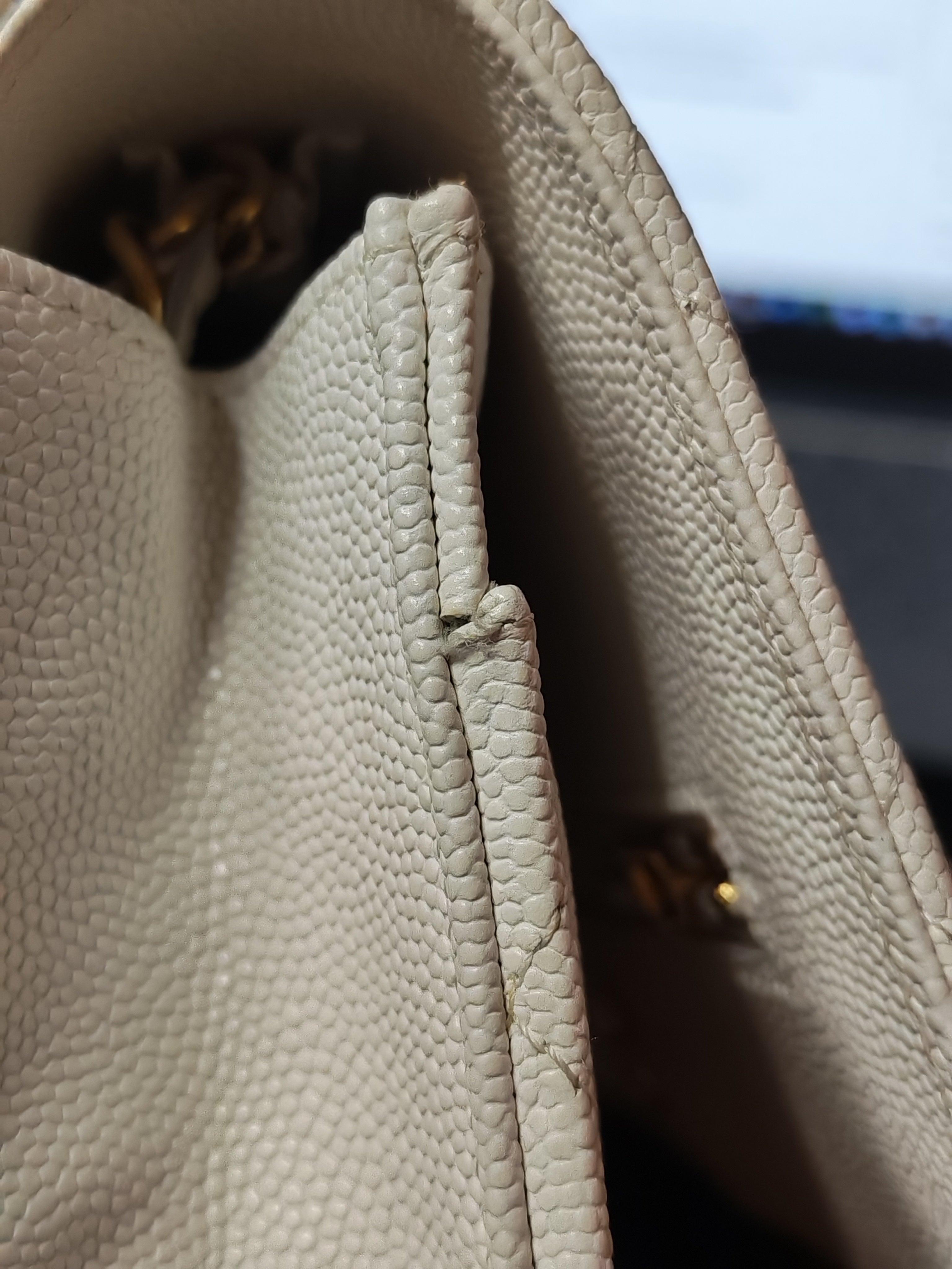 Coco Casino Wallet On Chain (WOC) in White Caviar Leather and Gold Hardware (Microchip) | Purse Maison Luxury Bags Shop