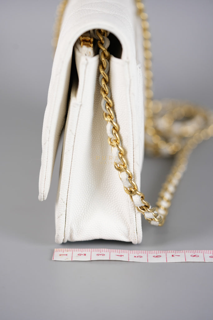 Coco Casino Wallet On Chain (WOC) in White Caviar Leather and Gold Hardware (Microchip) | Purse Maison Luxury Bags Shop