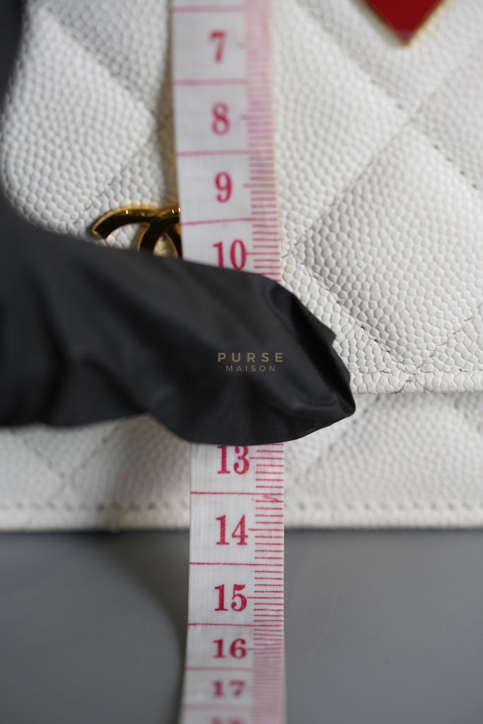 Coco Casino Wallet On Chain (WOC) in White Caviar Leather and Gold Hardware (Microchip) | Purse Maison Luxury Bags Shop