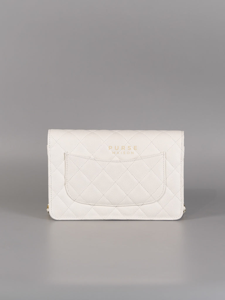 Coco Casino Wallet On Chain (WOC) in White Caviar Leather and Gold Hardware (Microchip) | Purse Maison Luxury Bags Shop