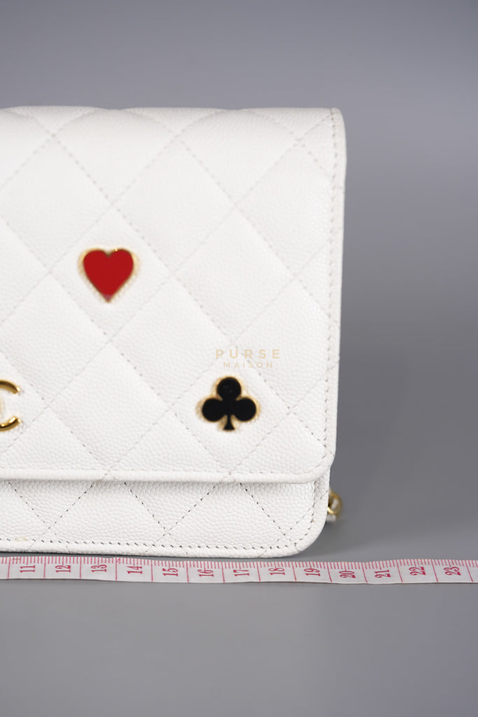 Coco Casino Wallet On Chain (WOC) in White Caviar Leather and Gold Hardware (Microchip) | Purse Maison Luxury Bags Shop