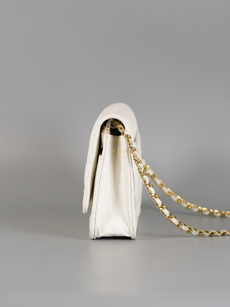 Coco Casino Wallet On Chain (WOC) in White Caviar Leather and Gold Hardware (Microchip) | Purse Maison Luxury Bags Shop