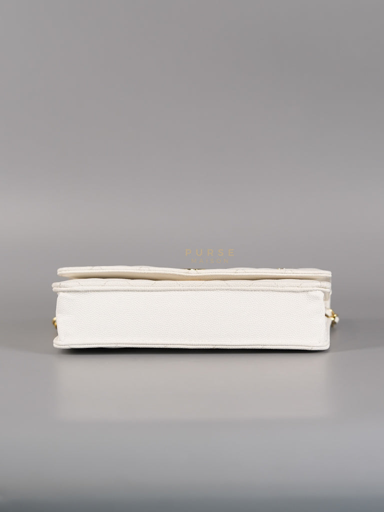 Coco Casino Wallet On Chain (WOC) in White Caviar Leather and Gold Hardware (Microchip) | Purse Maison Luxury Bags Shop