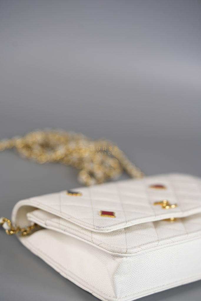Coco Casino Wallet On Chain (WOC) in White Caviar Leather and Gold Hardware (Microchip) | Purse Maison Luxury Bags Shop