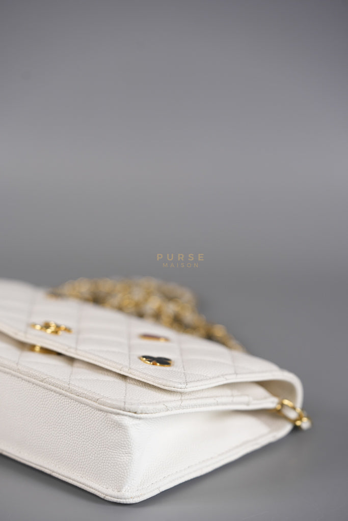 Coco Casino Wallet On Chain (WOC) in White Caviar Leather and Gold Hardware (Microchip) | Purse Maison Luxury Bags Shop