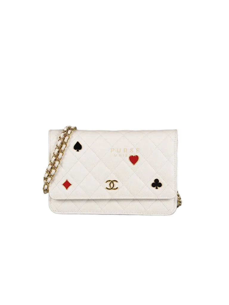 Coco Casino Wallet On Chain (WOC) in White Caviar Leather and Gold Hardware (Microchip) | Purse Maison Luxury Bags Shop