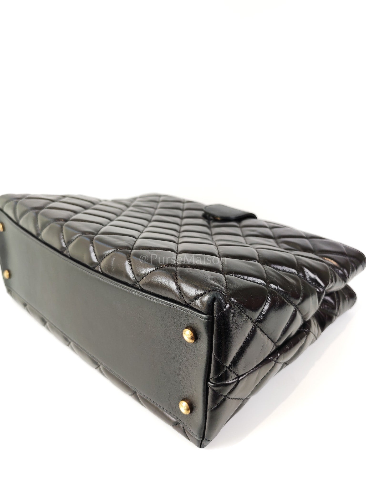 Coco Cocoon Large Tote Bag in Black Glazed Calfskin Leather and Aged Gold Hardware Series 23 | Purse Maison Luxury Bags Shop