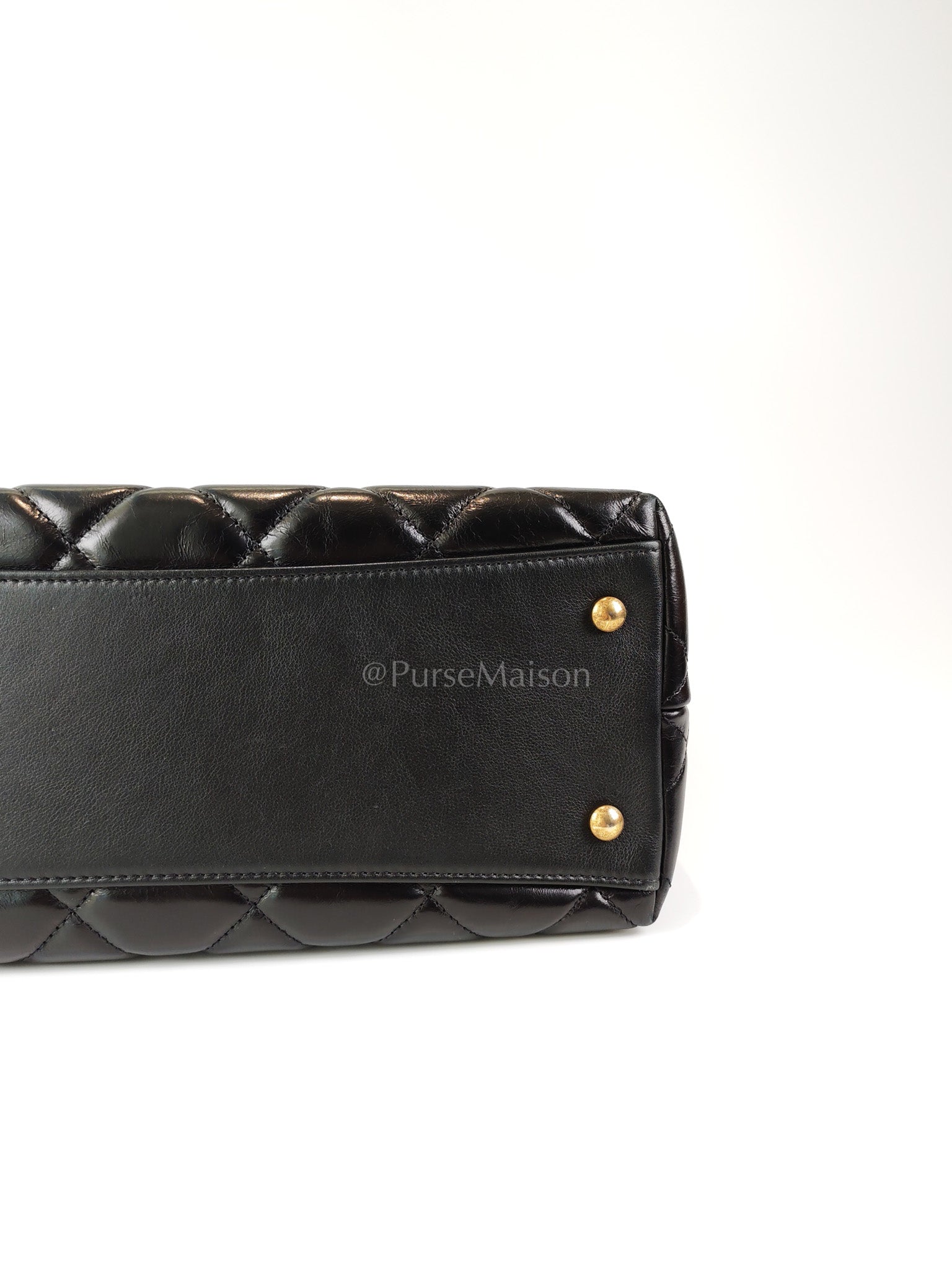 Coco Cocoon Large Tote Bag in Black Glazed Calfskin Leather and Aged Gold Hardware Series 23 | Purse Maison Luxury Bags Shop