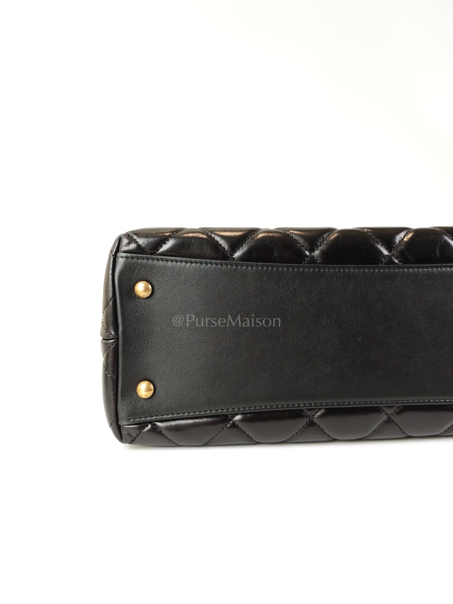 Coco Cocoon Large Tote Bag in Black Glazed Calfskin Leather and Aged Gold Hardware Series 23 | Purse Maison Luxury Bags Shop