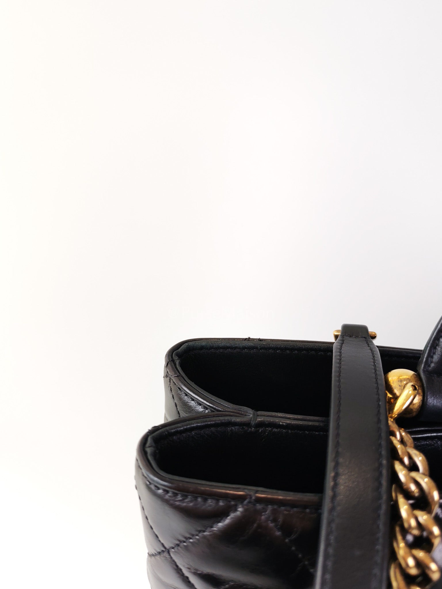 Coco Cocoon Large Tote Bag in Black Glazed Calfskin Leather and Aged Gold Hardware Series 23 | Purse Maison Luxury Bags Shop