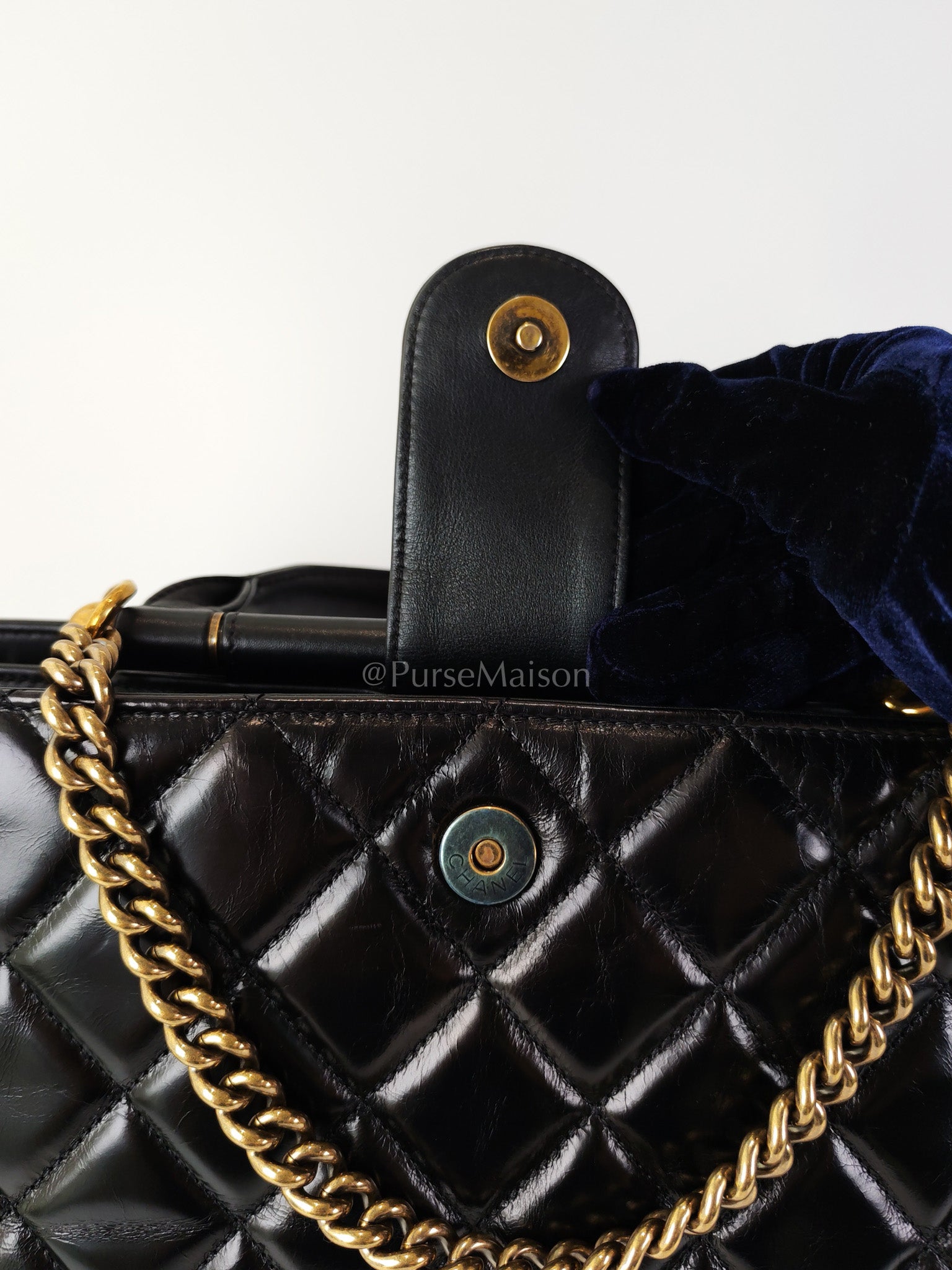 Coco Cocoon Large Tote Bag in Black Glazed Calfskin Leather and Aged Gold Hardware Series 23 | Purse Maison Luxury Bags Shop