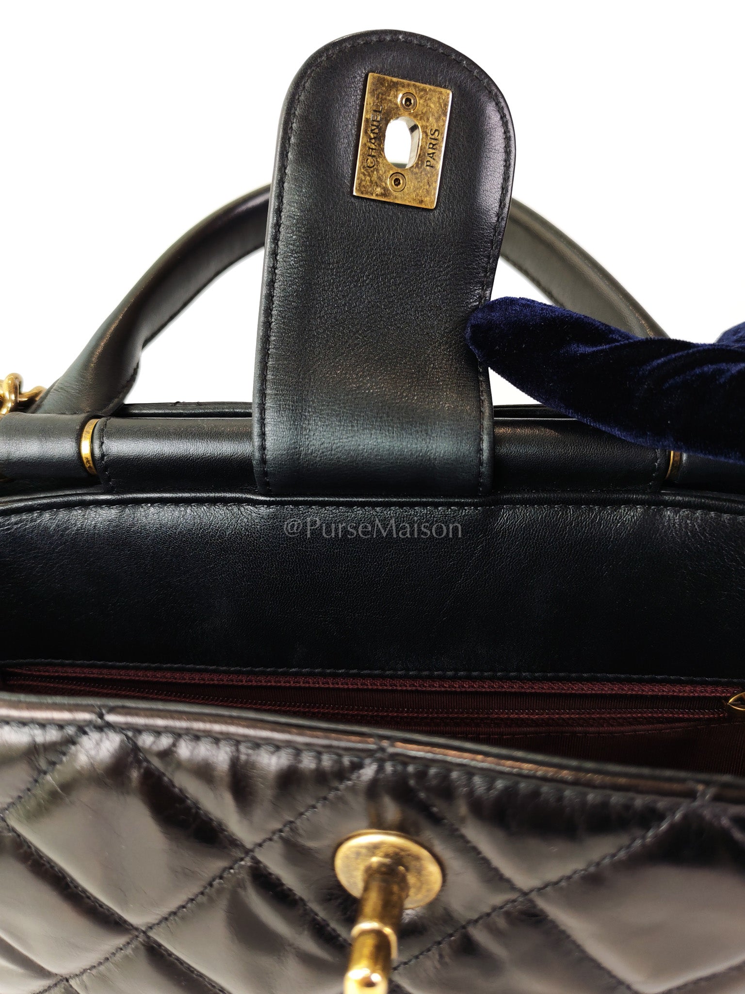 Coco Cocoon Large Tote Bag in Black Glazed Calfskin Leather and Aged Gold Hardware Series 23 | Purse Maison Luxury Bags Shop