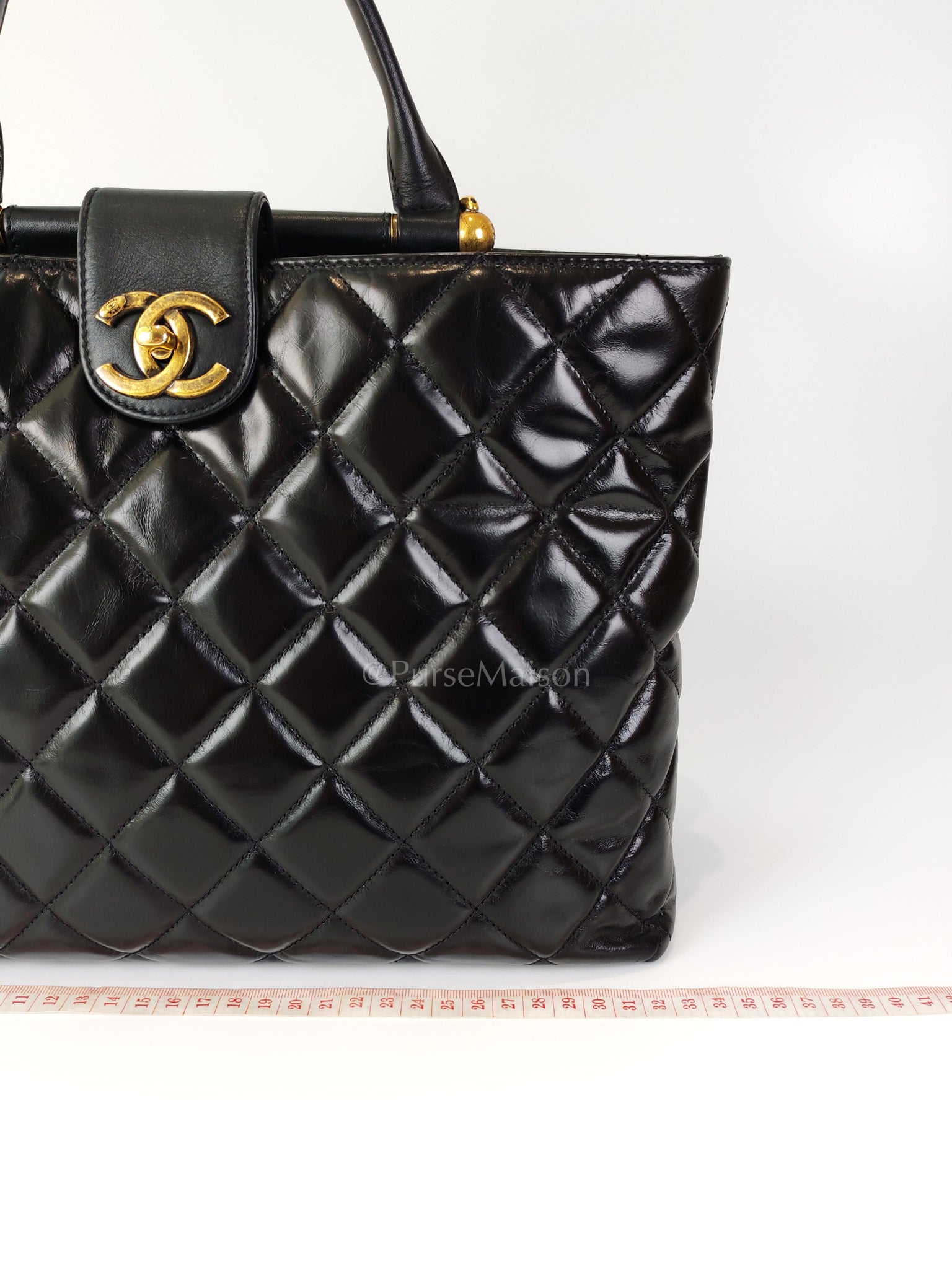 Coco Cocoon Large Tote Bag in Black Glazed Calfskin Leather and Aged Gold Hardware Series 23 | Purse Maison Luxury Bags Shop