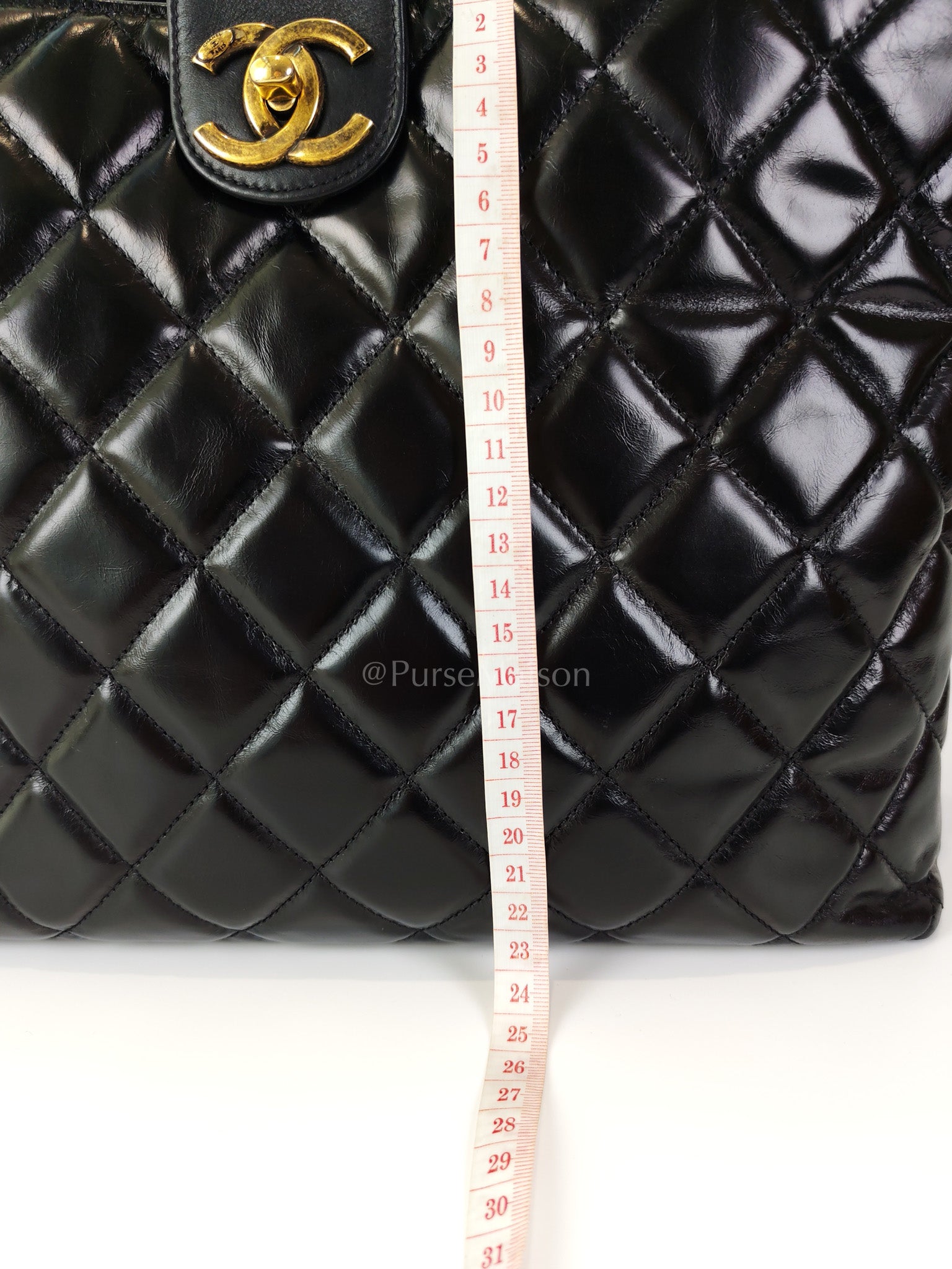 Coco Cocoon Large Tote Bag in Black Glazed Calfskin Leather and Aged Gold Hardware Series 23 | Purse Maison Luxury Bags Shop