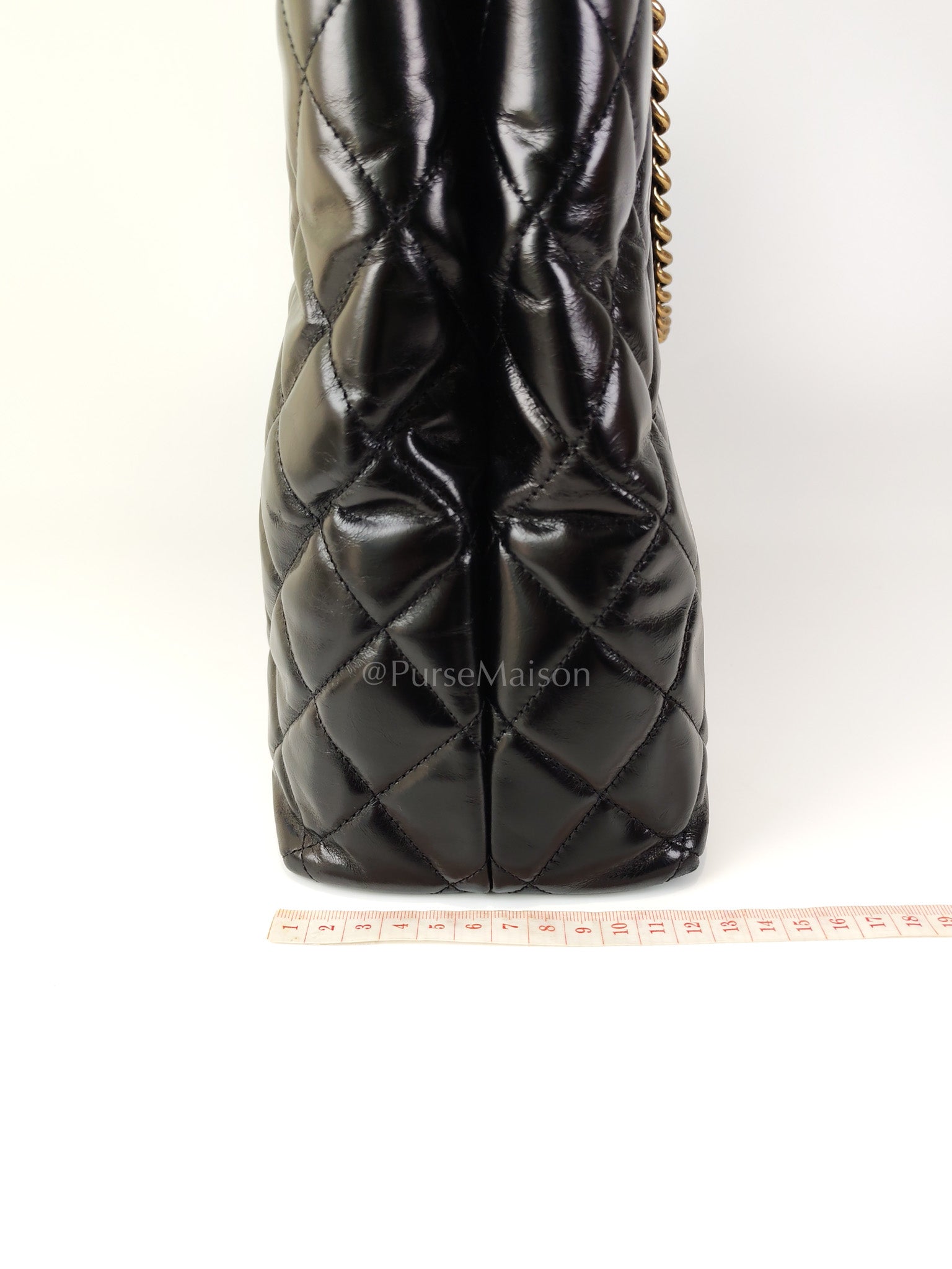 Coco Cocoon Large Tote Bag in Black Glazed Calfskin Leather and Aged Gold Hardware Series 23 | Purse Maison Luxury Bags Shop