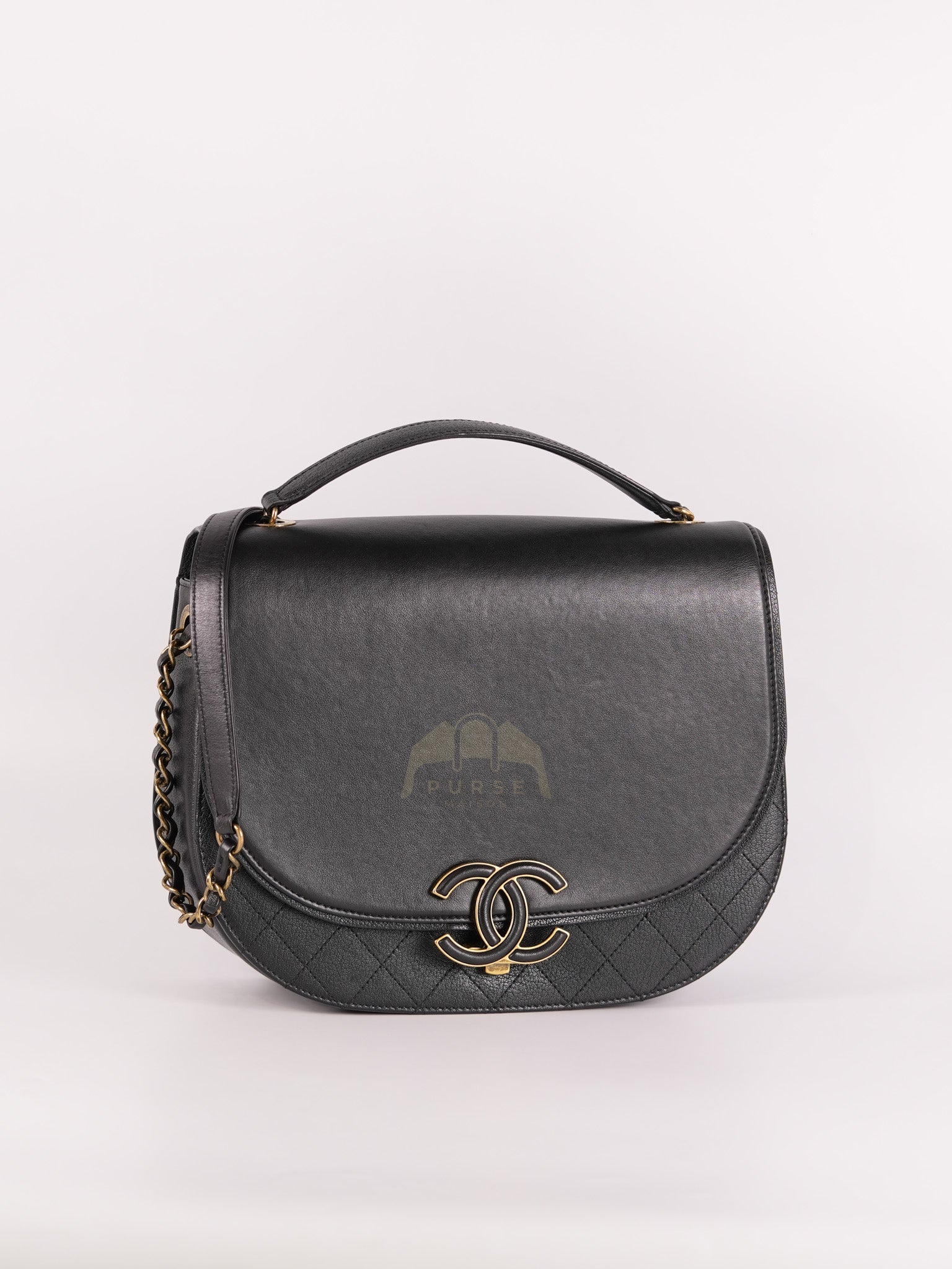Coco Curve Flap Bag Medium in Black Calfskin Leather & Aged Gold Hardware Series 24 | Purse Maison Luxury Bags Shop