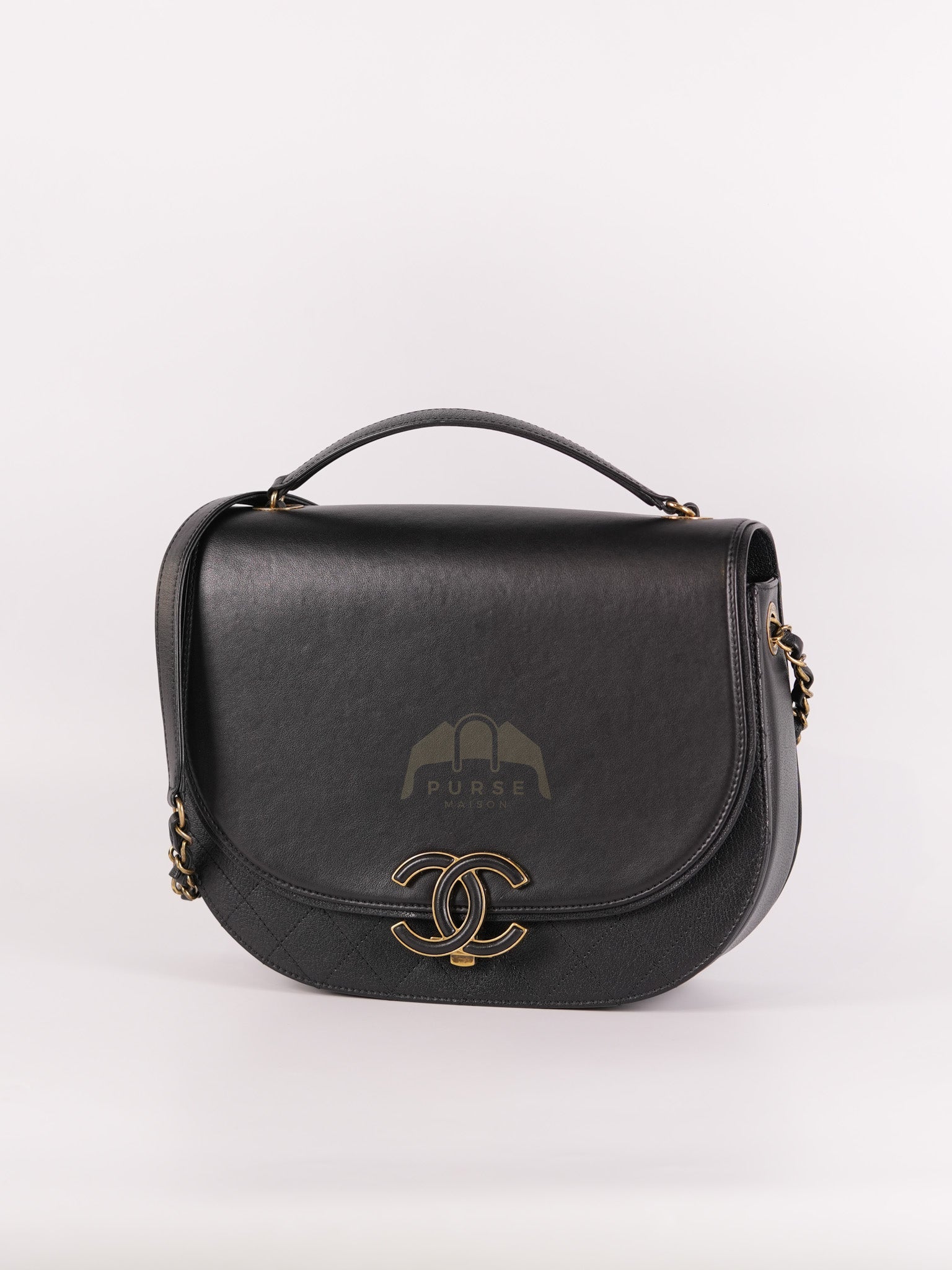 Coco Curve Flap Bag Medium in Black Calfskin Leather & Aged Gold Hardware Series 24 | Purse Maison Luxury Bags Shop