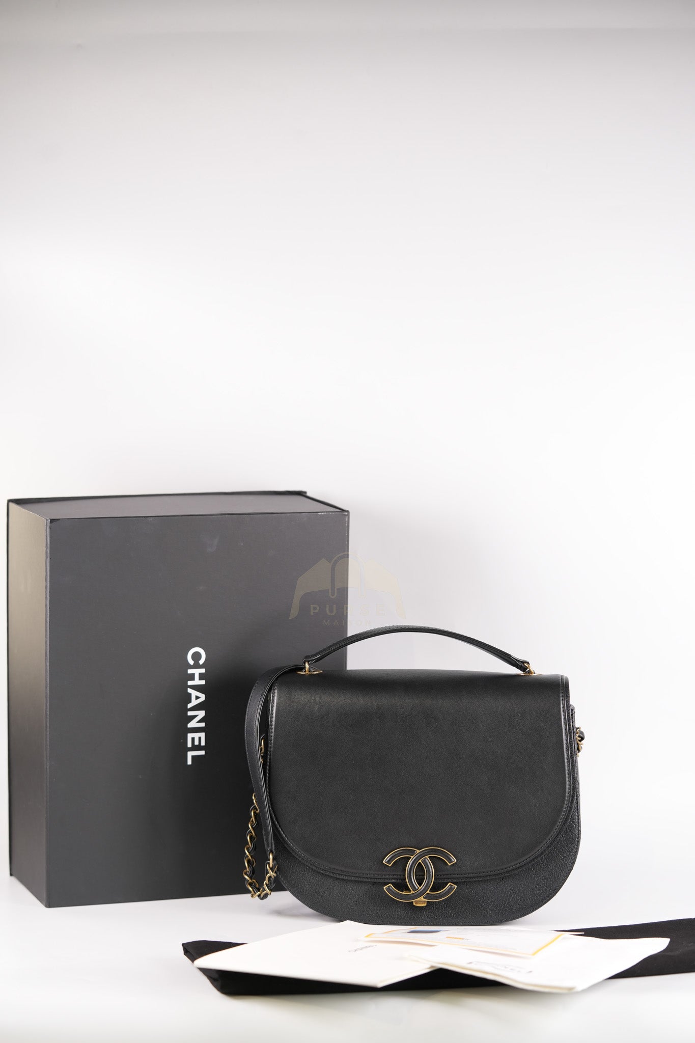 Coco Curve Flap Bag Medium in Black Calfskin Leather & Aged Gold Hardware Series 24 | Purse Maison Luxury Bags Shop